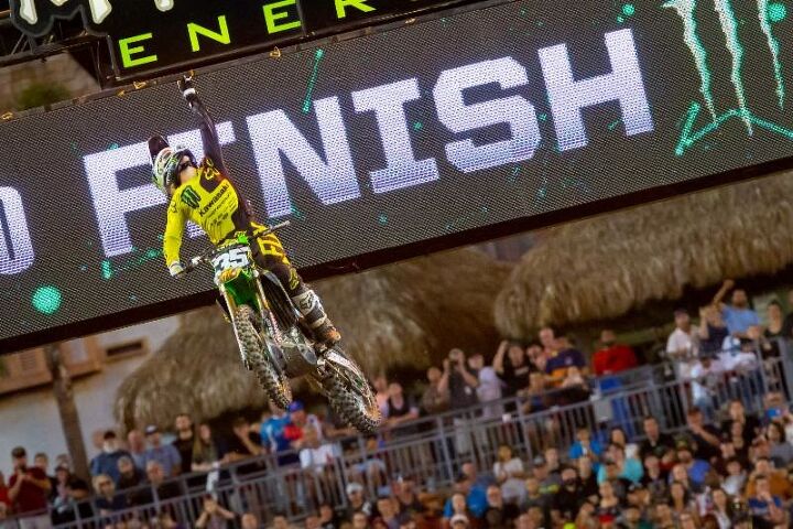 eli tomac captures fourth monster energy supercross win of 2018 in tampa, Monster Energy Pro Circuit Kawasaki s Austin Forkner scored his first career victory of the 2018 Eastern Regional 250SX Class Championship in Tampa Photo credit Feld Entertainment Inc