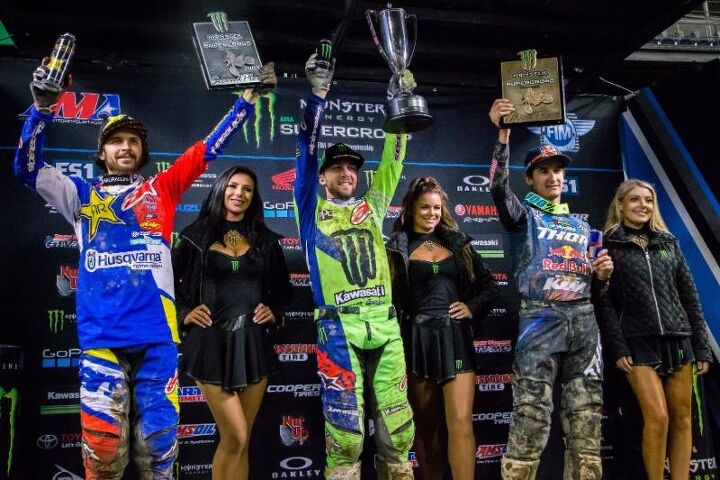 eli tomac toughs out a muddy monster energy supercross win in seattle, Tomac captures his sixth 450SX Class win of the 2018 season at Round 13 in Seattle Photo credit Feld Entertainment Inc