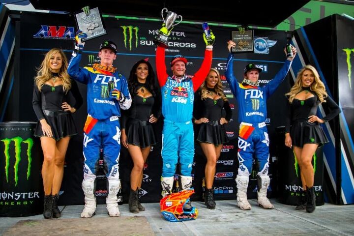 jason anderson s supercross championship points lead is slipping away, Shane McElrath captured his second Western Regional 250SX Class win in Salt Lake City after a third place start to lead 11 of the 19 Lap Main Event Photo credit Feld Entertainment Inc