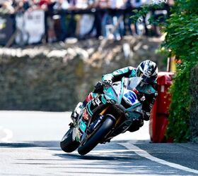 Michael Dunlop storming past The Railway Inn, Union Mills, on way to the Supersport Race Win. Photo by Isle of Man TT Races.