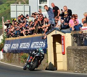 The view from The Raven in Ballaugh, just after the jump at Ballaugh Bridge. Photo by Isle of Man TT Races.