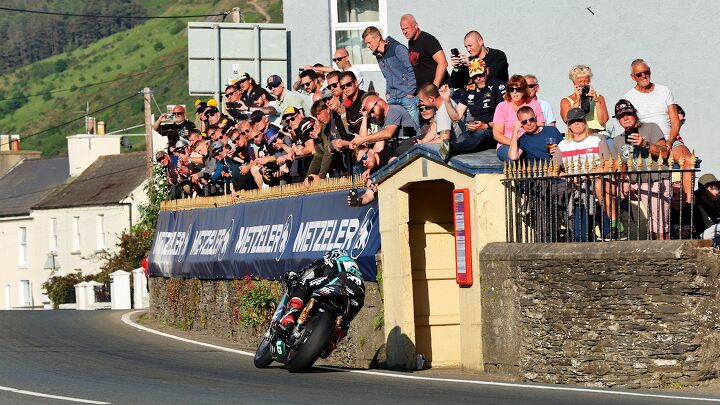 The view from The Raven in Ballaugh, just after the jump at Ballaugh Bridge. Photo by Isle of Man TT Races.