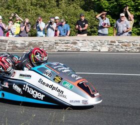 The Birchall Brothers at The Gooseneck on their way to their 11th consecutive Sidecar TT victory. Photo by IOMTT.