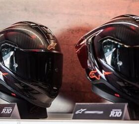The Alpinestars Supertech R10 Launch Edition looks like a carbon fiber helmet at quick glance. Stare a little longer and you’ll notice the gloss red overlay takes over as you move from front to back. 