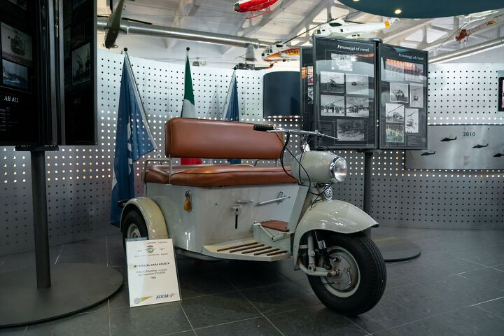 Not what you think of when you hear MV Agusta, is it? One of the first things you see inside the museum as you walk through the front door, the Agusta family requested this rickshaw be built, and the family used it during the 1950s and 1960s to transport people across the hills surrounding the villa. 