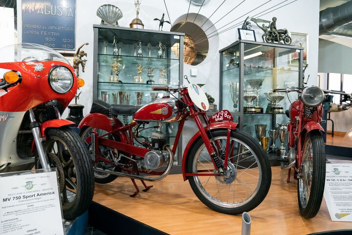 After WWII ended Italy was forbidden from producing airplanes, so the Agusta family turned to motorcycles. This was the very first MV Agusta, or Meccaniche Verghera, motorcycle. The “MV 98,” as it was called, was built in 1946 and powered by a 98cc single-cylinder engine. In 1947, Franco Bertoni rode it to MV Agusta’s first-ever victory in Carate Brianza, near Milan. Thus set in motion MV’s racing heritage.