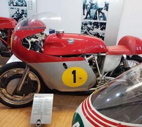 Giacomo Agostini is synonymous with MV Agusta. One of his first rides was this 1966 500cc 4-cylinder 4-stroke. With 6 speeds, and gear-driven DOHC, it made 74hp at 11,500rpm. Ago notched the bike’s last victory at the 1966 Belgian GP, the bike’s winning ways started 14 years earlier, in 1952. In all, this bike won 9 World Constructor’s Championships, 7 Italian championships, 65 grand prix, amassed 175 total victories, and two world records at Daytona for highest average speed in one hour. 