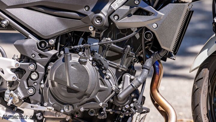 The mighty 399cc Z400 cranks out more horsepower than both the Honda and the Royal Enfield.