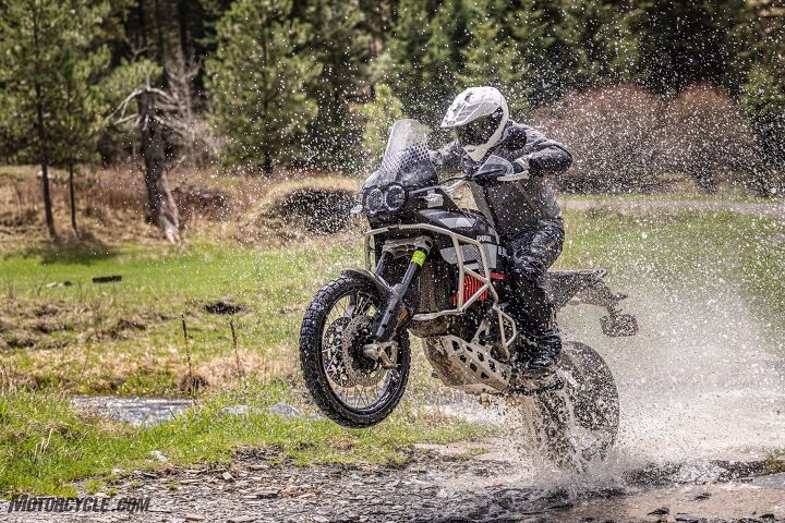 Even when it wasn’t raining, the Stratum kept me dry while splashing through water crossings. Photo by Evans Brasfield