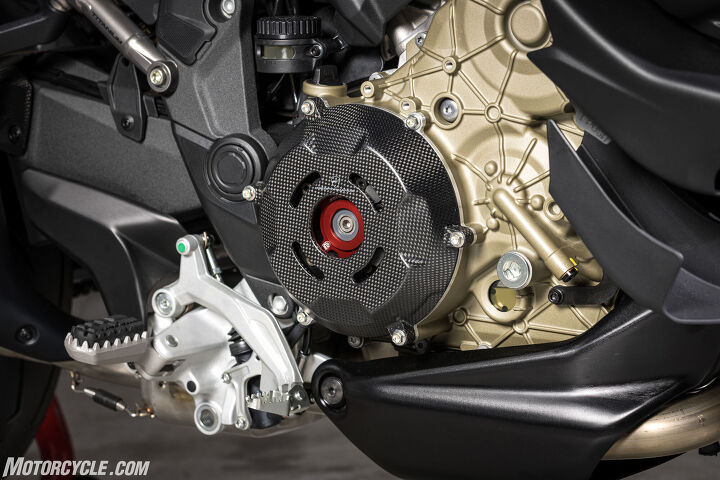 Desmo heads and a dry clutch make a Ducati Multistrada V4 RS complete. An interesting aside is that, while the overall bike is lighter overall than any other Multistrada in the family, the dry clutch actually weighs more than the wet clutch used on the other bikes.