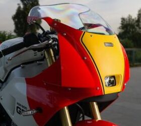 The XSR900’s single round headlight was replaced with a smaller unit peering out from a small opening in the fairing.