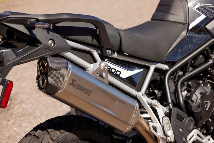 This Akrapovic exhaust is the first product to come out of Triumph’s new partnership with the Slovenian company and is made from titanium with a carbon end cap. 