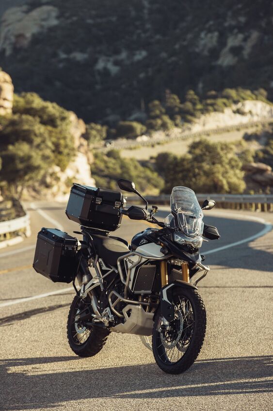 Not to be outdone, this is the Expedition package for the Rally Pro. Similar in concept to the Trekker, but with sturdier luggage. The crash bars and sump guard shown here are additional accessories.