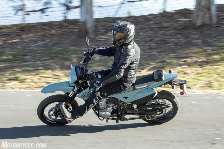 news-720-1 Back on solid ground, things feel more familiar aboard the KLX300SM.