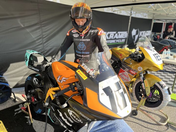 Troy got his head in the game when it was time to race. Troy had three bikes he was racing over the weekend - The Lightfighter, his personal Kramer HKR Evo2 (seen behind him), and a Kramer GP2 890-R (not pictured). Photo credit: Lightfighter Racing