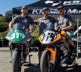 Nick Lambert (L), Brian Wismann (M), and Troy Siahaan (R) were all smiles after our AHRMA Vintage Festival at Barber Motorsports Park experience. Is there a reason to go back?  Always. I think we could go a little bit faster… ;)