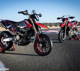 It’s common for Ducati to release multiple trim levels of a model, but the difference between the standard Hypermotard Mono and the RVE version seem a little slim to justify. If it were us, unless you absolutely love the look of the graffiti livery, don’t spend the extra $1500 and just buy the optional bi-directional quickshifter for the standard bike. 