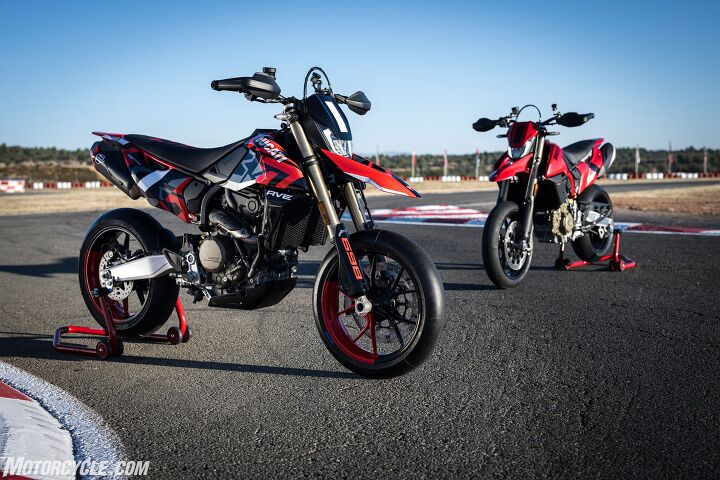 It’s common for Ducati to release multiple trim levels of a model, but the difference between the standard Hypermotard Mono and the RVE version seem a little slim to justify. If it were us, unless you absolutely love the look of the graffiti livery, don’t spend the extra $1500 and just buy the optional bi-directional quickshifter for the standard bike. 