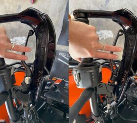 Side by Side comparison of the stock lever (left) adjusted all the way in, and the PowerParts Folding Lever adjusted all the way in.