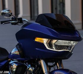 The Road Glide has always taken advantage of its frame-mounted fairing to plug a huge headlight, but this latest version takes the cake for most intimidating and/or futuristic.