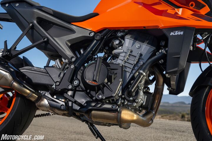 You can’t see the majority of the frame in this picture, but rest assured it’s stiffer than before. Extending the lower portion of the frame outside of the swingarm pivot contributes to the added stiffness. Of course, sitting in the middle is the 947cc LC8c that’s virtually all-new. 