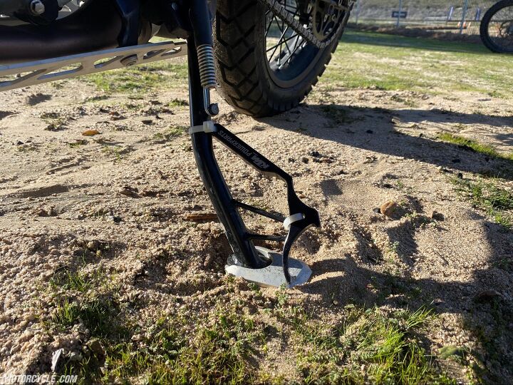 Sometimes trailside creativity is part of the skillset! KTM PowerParts Suspension tool is a great kickstand extender.