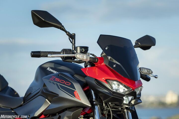 The Z500 is outfitted with a triple LED headlight design that has improved brightness compared to the previous Z400 assembly.