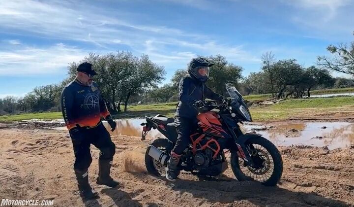 Here, we’re working on taking off from a stop in deep sand. Note the pond to the left, as if we needed more encouragement to stay the course.