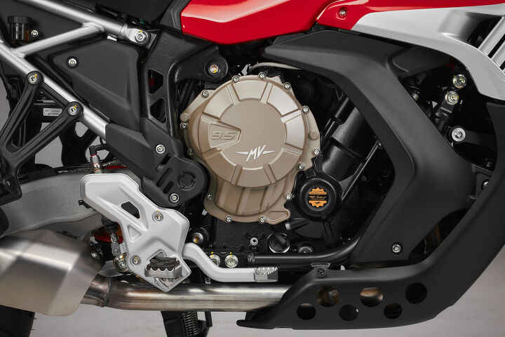 2024 mv agusta enduro veloce first look, It s interesting to see 9 5 still stamped on the engine case Perhaps it s an homage to the original Lucky Explorer 9 5 project Or perhaps it shows just how far parts manufacturing had gone before Pierer group decided to change the name of the motorcycle