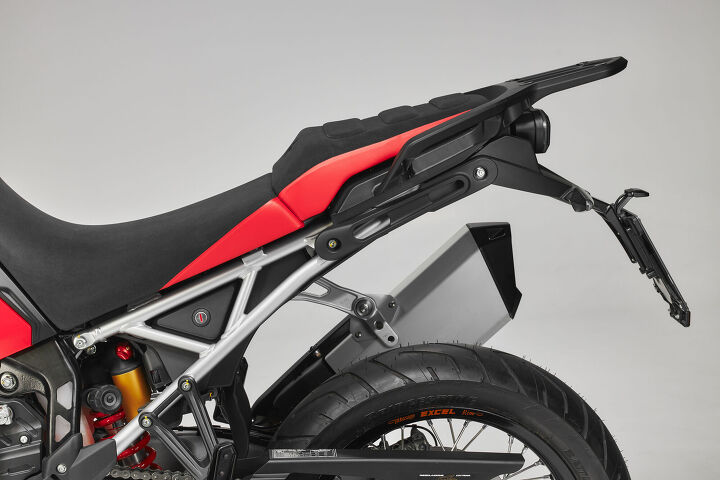 2024 mv agusta enduro veloce first look, A couple things are noticeable here First is the built in attachment point for the accessory saddlebags Second is the removable nature of the subframe