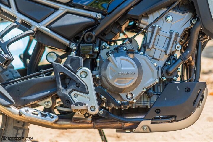 The CFMOTO 450SS, NK, and now Ibex and CL-C models all share the same engine with the latter two tuned for more torque at low rpm. Valve service intervals are set at 24,000 miles.