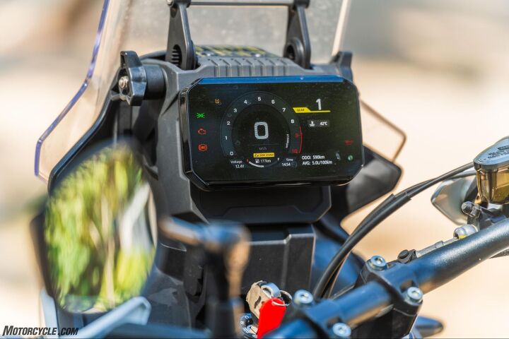 The TFT display is clear and easy to navigate, though some of the text is fairly small. CFMOTO has integrated Bluetooth connectivity and OTA updates into the dash as well as a USB-C connection.