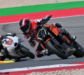 I fully expected the Super Duke to walk away from the RC8c on the front straight. It did not.