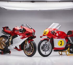 The Superveloce 1000 concept beside MV Agusta's 500cc 72/74.