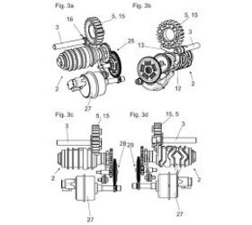 Illustrations from KTM’s patent show a electric motor (#27) used for rotating the shifting drum (#2) for automatic shifting.