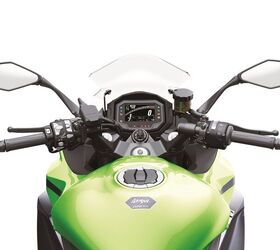 Kawasaki added more weight to the handlebars and bar-ends to help quell vibrations. A new USB-C outlet is mounted to the left bar.