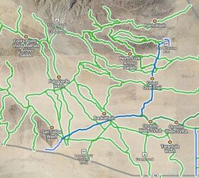 You can see the easy routes highlighted in green and the blue routes are the main roads into the off-road area. These aren’t always easy though, so be sure to triple check the route if you want to get to some interior trails.