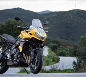 A (potential) king surveys his kingdom: Priced at $12,495, the Tiger Sport 800 is ready to hit the streets with nearly everything you need and nothing you don’t. Shown here in Cosmic Yellow ($125), other color options include Caspian Blue ($125), Sapphire Black ($125), and Graphite/Sapphire Black.