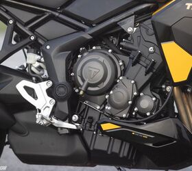 In the flesh: Producing a claimed 113 horsepower at 10,750 rpm and 61.9 lb-ft. of torque at 8,500 rpm, the Tiger Sport 800’s mill prioritizes punchiness that always manages to hit the sweet spot. 