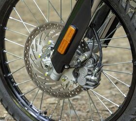 Both front and rear brake rotors on the DR-Z4S gained 20mm in diameter, meaning this bike has plenty of stopping power.