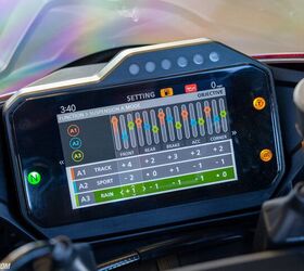 A quick dive into the dash and semi-active damping is tuned to your liking. In addition to the semi-active modes shown here, three fixed-rate “manual” damping modes are available that use conventional nomenclature, offering compression and rebound adjustmeA quick dive into the dash and semi-active damping is tuned to your liking. In addition to the semi-active modes shown here, three fixed-rate “manual” damping modes are available that use conventional nomenclature, offering compression and rebo