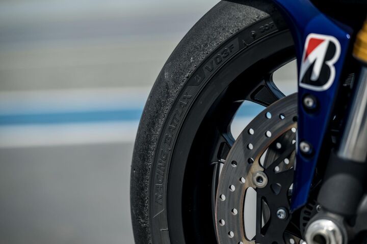 As you might expect from a Bridgestone-curated event, tire wear was perfect with the mechanics and engineers carefully monitoring settings. Hot target pressures for the V03 were 33 PSI for the front and 26 PSI for the rear across all compounds with a minimum of one hour of baking in the tire warmers at 176° F recommended before rolling out of the pit.