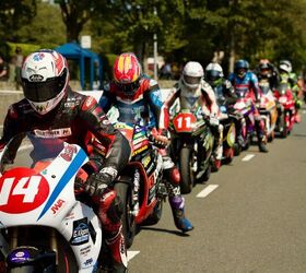 The Startline for the Manx Grand Prix, heading for Bray Hill and over 37 miles of The Mountain Course. Photo by Manx Grand Prix/Lucas Croydon.