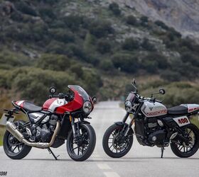 Despite both models being destined to reach dealers at the same time later this month, the Thruxton and Tracker model years are 2026 and 2027, respectively.