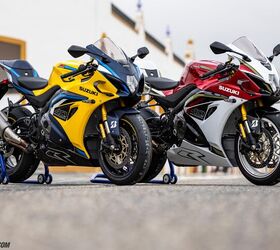 In addition to the classic Suzuki Blue (technically it’s Pearl Vigor Blue / Pearl Tech White), the GSX-R1000R also comes in Candy Daring Red / Pearl Tech White and Pearl Ignite Yellow / Metallic Matt Stellar Blue. However, in the U.S. the yellow version will only be available in the GSX-R1000 (without the second R). 