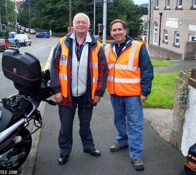 Peter Thompson of Wales and the Author, Marshaling at Manx Grand Prix 2008. 60 years of the knowledge being passed on. Photo by Andrew Capone.