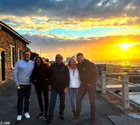 The Author with friends made at the TT, at sunset at Foraging Vintners in Port Erin. Photo by Andrew Capone.