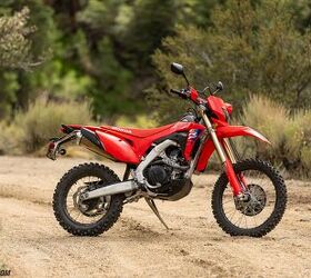 While shock travel is nearly identical around 11.8 inches, the CRF’s fork adds an inch of travel over the DR at 12 inches, giving it 12.6 inches of ground clearance. Both machines offer fully adjustable suspension.